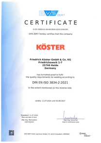 KÖSTER Maschinenfabrik und Gießerei - Zertifizierung